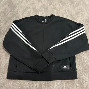 Adidas Black Crewneck Sweater with White Stripes